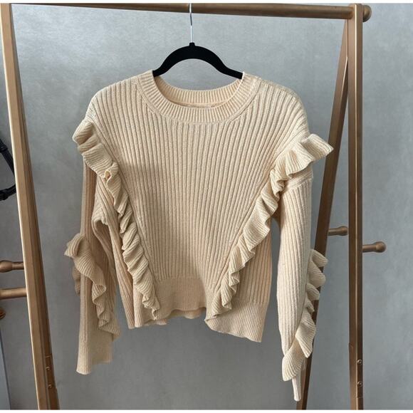 Tularosa x Revolve Quinn Ruffle Ribbed Crewneck Sweater Size Small Metallic Fall - Picture 4 of 7